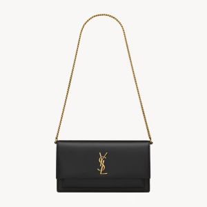 Saint Laurent Sunset Clutch In Box Leather Black/Gold