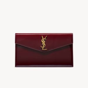 Saint Laurent Uptown Pouch In Patent Leather Burgundy/Gold