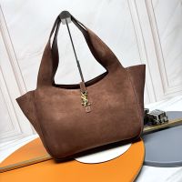 Saint Laurent Bea Tote In Suede Brown/Gold
