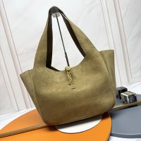 Saint Laurent Bea Tote In Suede Green/Gold