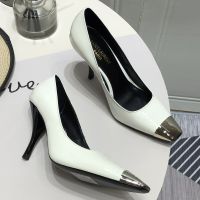 Saint Laurent Blade Pumps Women Patent Leather White