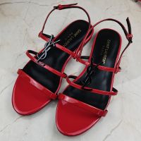 Saint Laurent Cassandra Flat Sandals With Five-Straps Women Patent Leather Red/Black