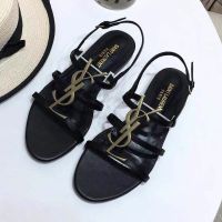 Saint Laurent Cassandra Open Sandals Women Smooth Leather Black/Gold