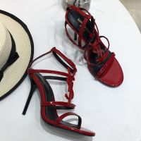 Saint Laurent Cassandra Stiletto Sandals Women Patent Leather Red