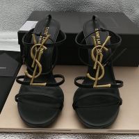 Saint Laurent Cassandra Stiletto Sandals Women Smooth Leather With Bamboo Logo Black/Gold