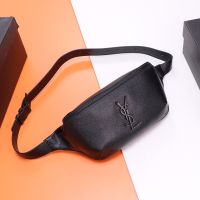 Saint Laurent Classic Monogram Belt Bag In Textured Leather Black
