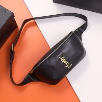Saint Laurent Classic Monogram Belt Bag In Textured Leather Black/Gold