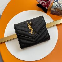 Saint Laurent Small Envelope Trifold Wallet In Grained Matelasse Leather Black/Gold