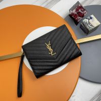 Saint Laurent Cassandre Flap Pouch In Matelasse Grain De Poudre Leather Black/Gold