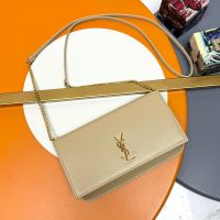 Saint Laurent Cassandre Phone Holder In Box Leather Apricot/Gold