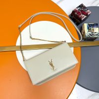 Saint Laurent Cassandre Phone Holder In Box Leather White/Gold