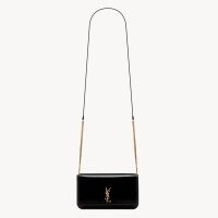 Saint Laurent Cassandre Phone Holder In Patent Leather Black/Gold