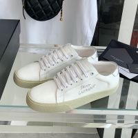 Saint Laurent Court Classic Sneakers Unisex Embroidered Leather with Silver Logo White/Silver