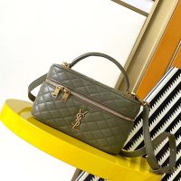 Saint Laurent Gaby Vanity Bag In Quilted Lambskin Olive/Gold