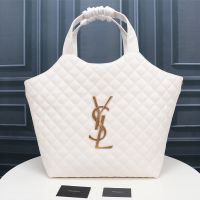 Saint Laurent Icare Maxi Shopping Bag In Quilted Lambskin White/Gold