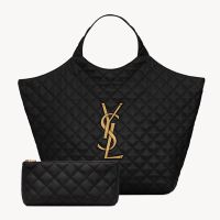 Saint Laurent Icare Maxi Shopping Bag In Quilted Lambskin Black/Gold