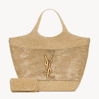 Saint Laurent Icare Maxi Shopping Bag In Raffia Beige/Gold