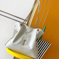 Saint Laurent Jamie Shopping Bag In Lambskin White/Gold