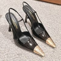 Saint Laurent Jeanne Slingback Pumps Women Patent Leather Black/Gold