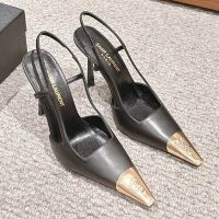 Saint Laurent Jeanne Slingback Pumps Women Smooth Leather Black/Gold