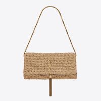 Saint Laurent Kate 99 Tassel Bag In Raffia Beige/Gold