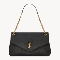 Saint Laurent Large Calypso Bag In Grained Lambskin Black/Gold