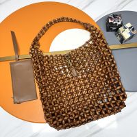 Saint Laurent Large Le 5 A 7 Supple Bag In Wood Beads Brown/Gold