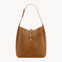 Saint Laurent Large Le 5 A 7 Supple Bag In Suede Brown/Gold
