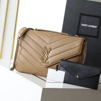 Saint Laurent Large Loulou Chain Bag In Matelasse Lambskin Apricot/Gold