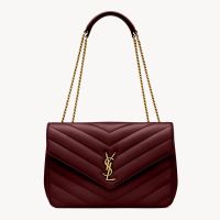 Saint Laurent Large Loulou Chain Bag In Matelasse Lambskin Burgundy/Gold