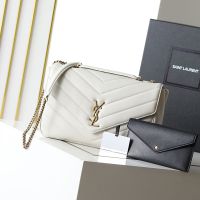 Saint Laurent Large Loulou Chain Bag In Matelasse Lambskin White/Gold