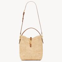 Saint Laurent Le 37 Bucket Bag In Raffia Beige/Gold