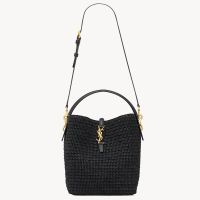 Saint Laurent Le 37 Bucket Bag In Raffia Black/Gold