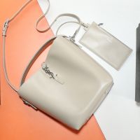 Saint Laurent Small Le 37 Bucket Bag In Shiny Leather Grey/Silver