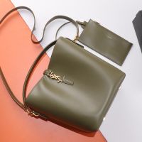 Saint Laurent Small Le 37 Bucket Bag In Shiny Leather Olive/Gold