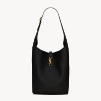 Saint Laurent Le 5 A 7 Hobo Bucket Bag In Grained Leather Black/Gold