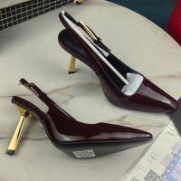 Saint Laurent Lee Slingback Pumps Women Patent Leather Burgundy/Gold