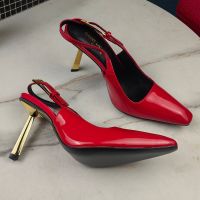 Saint Laurent Lee Slingback Pumps Women Patent Leather Red/Gold