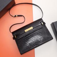 Saint Laurent Manhattan Shoulder Bag In Crocodile-Embossed Shiny Leather Black/Gold
