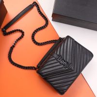 Saint Laurent Medium College Chain Bag In Quilted Leather Black