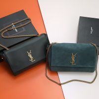 Saint Laurent Medium Kate Reversible Bag In Smooth Leather and Suede Green/Gold