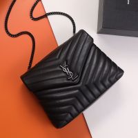 Saint Laurent Medium Loulou Chain Bag In Y Matelasse Leather Black