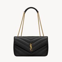 Saint Laurent Medium Loulou Chain Bag In Matelasse Lambskin Black/Gold