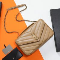 Saint Laurent Medium Loulou Chain Bag In Matelasse Lambskin Brown/Gold