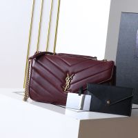 Saint Laurent Medium Loulou Chain Bag In Matelasse Lambskin Burgundy/Gold