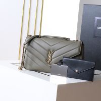 Saint Laurent Medium Loulou Chain Bag In Matelasse Lambskin Grey/Gold