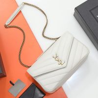 Saint Laurent Medium Loulou Chain Bag In Matelasse Lambskin White/Gold