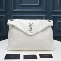 Saint Laurent Medium Loulou Puffer Bag In Quilted Lambskin White/Silver