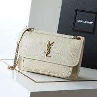 Saint Laurent Medium Niki Bag In Grained Lambskin White/Gold