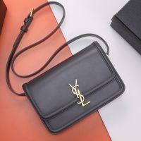 Saint Laurent Medium Solferino Satchel In Box Leather Grey/Gold